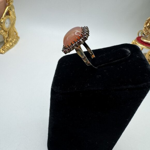 Stunning VTG Sterling Silver Garnet & Agate Set Necklace Earrings Ring Circa 50s - Picture 9 of 16